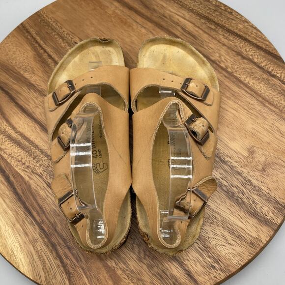 Birkenstock Sandals Womens Size 9 Tan Brown Leather Strappy Buckle Comfort Shoes - Picture 5 of 11